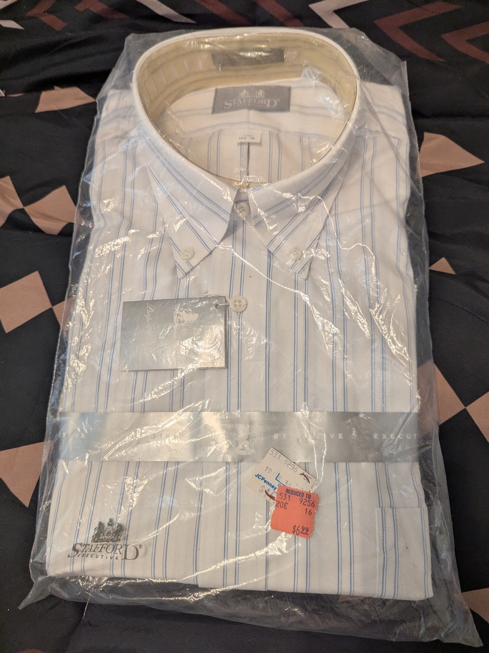 Stafford White Dress Shirt with Light Blue Pinstripes